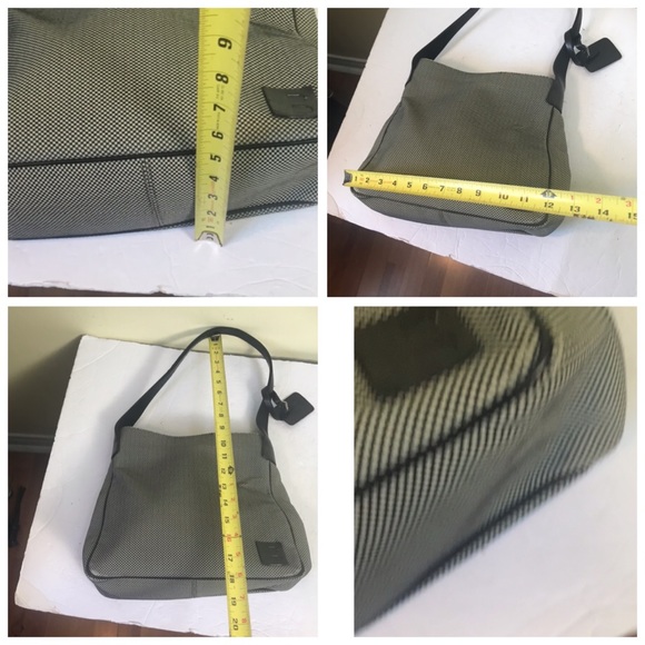 Bally Shoulder Hobo Bag Leather Tweed Canvas Logo FOB Tag Italy Tote Purse Silvr - Picture 13 of 16